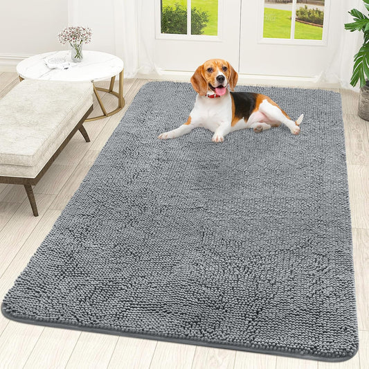 OLANLY Dog Door Mat for Muddy Paws 70x46, Absorbs Moisture and Dirt, Absorbent Non-Slip Washable Doormat, Quick Dry Chenille Mud Mat for Dogs, Entry Indoor Entryway Carpet for Inside Floor, Grey