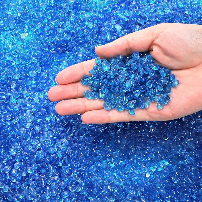 Lawei 5LB Fish Tank Gravel, Polished Small Aquarium Substrate Gravel Sand, Blue Sea Glass Beads for Vases, Irregular Decorative Pebbles Stones for Aquarium, Garden, Vase Fillers, Succulent Plants