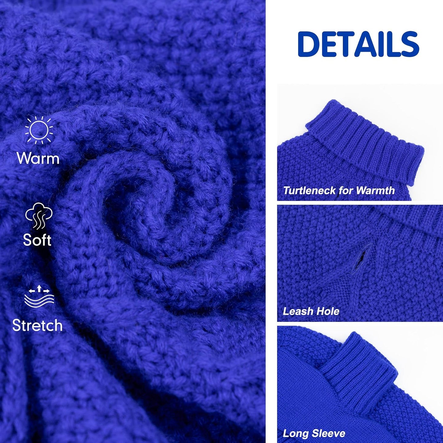 cyeollo Dog Sweater Pullover Turtleneck for Large Dogs, Classic Knitwear Fall Winter Cold Weather Dog Clothes Warm Pet Apparel Small Medium Large Doggie Sweaters, Royal Blue 2XL