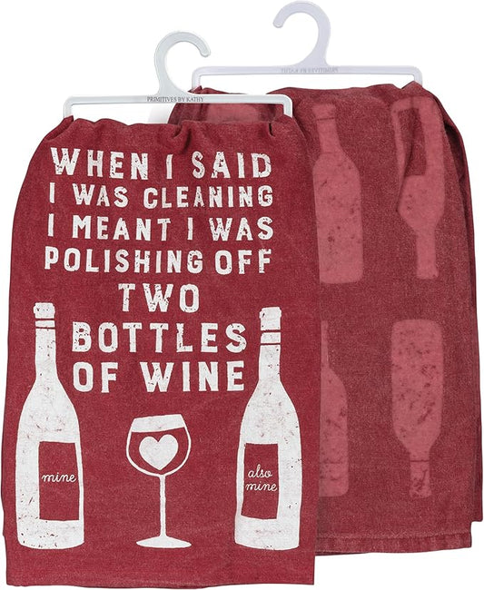 Primitives by Kathy Kitchen Towel - Polishing Off Two Bottles Of Wine