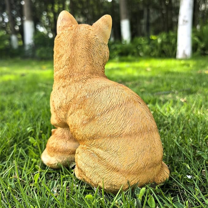 Mama Cat and Kitten Garden Statue,Outdoor Lawn Decorative Figurine Yellow Cat Statue for Patio Yard,Funny Animal Flower Bed Decor Art Sculpture