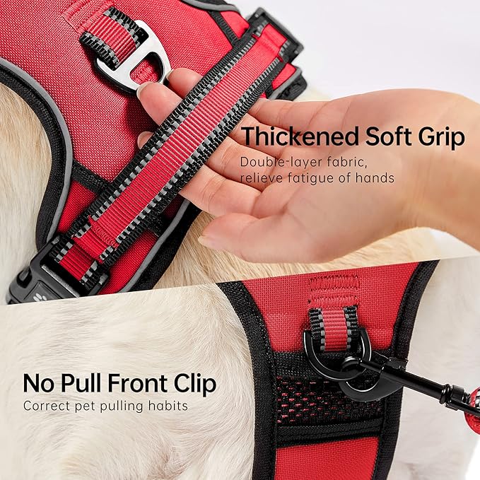 NESTROAD No Pull Dog Harness,Adjustable Oxford Dog Vest Harness with Leash,Reflective No-Choke Pet Harness with Easy Control Soft Handle for Large Dogs(Large,Red)