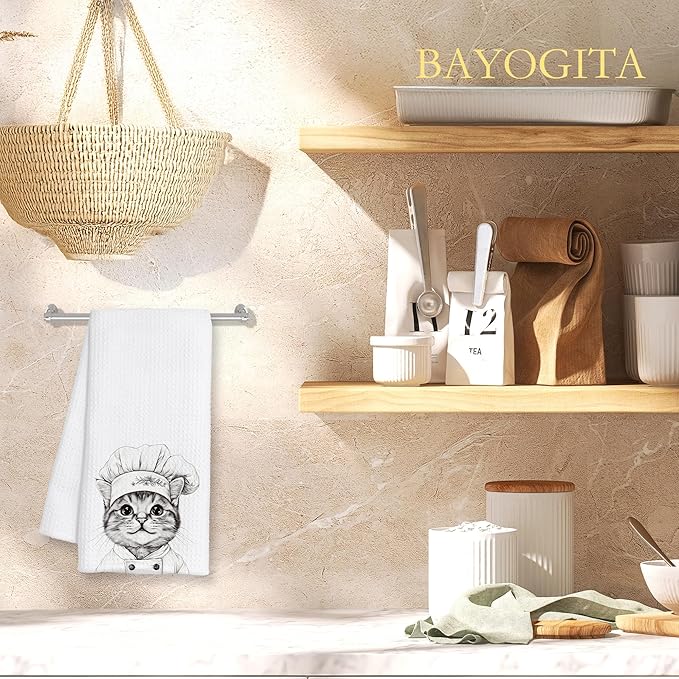 Chef Cat Kitchen Towels Decorative, Cute Kitten Dish Tea Towels for Kitchen Drying, Cat Mom Lady Gifts for Women Hand Towels, Gifts for Pet Lovers Women, 16x24 Inch