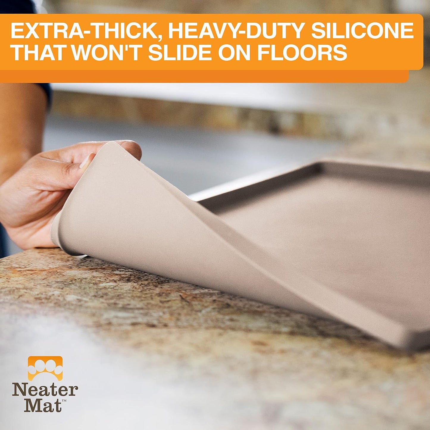 Neater Pet Brands Neater Mat Pet Mats for Food and Water, Cat & Dog Bowl Mat Waterproof Silicone, Feeding Tray, Dog Food Mats for Floors, Placemat w/Raised Edge for Under Bowls, 24" x 16", Cappuccino