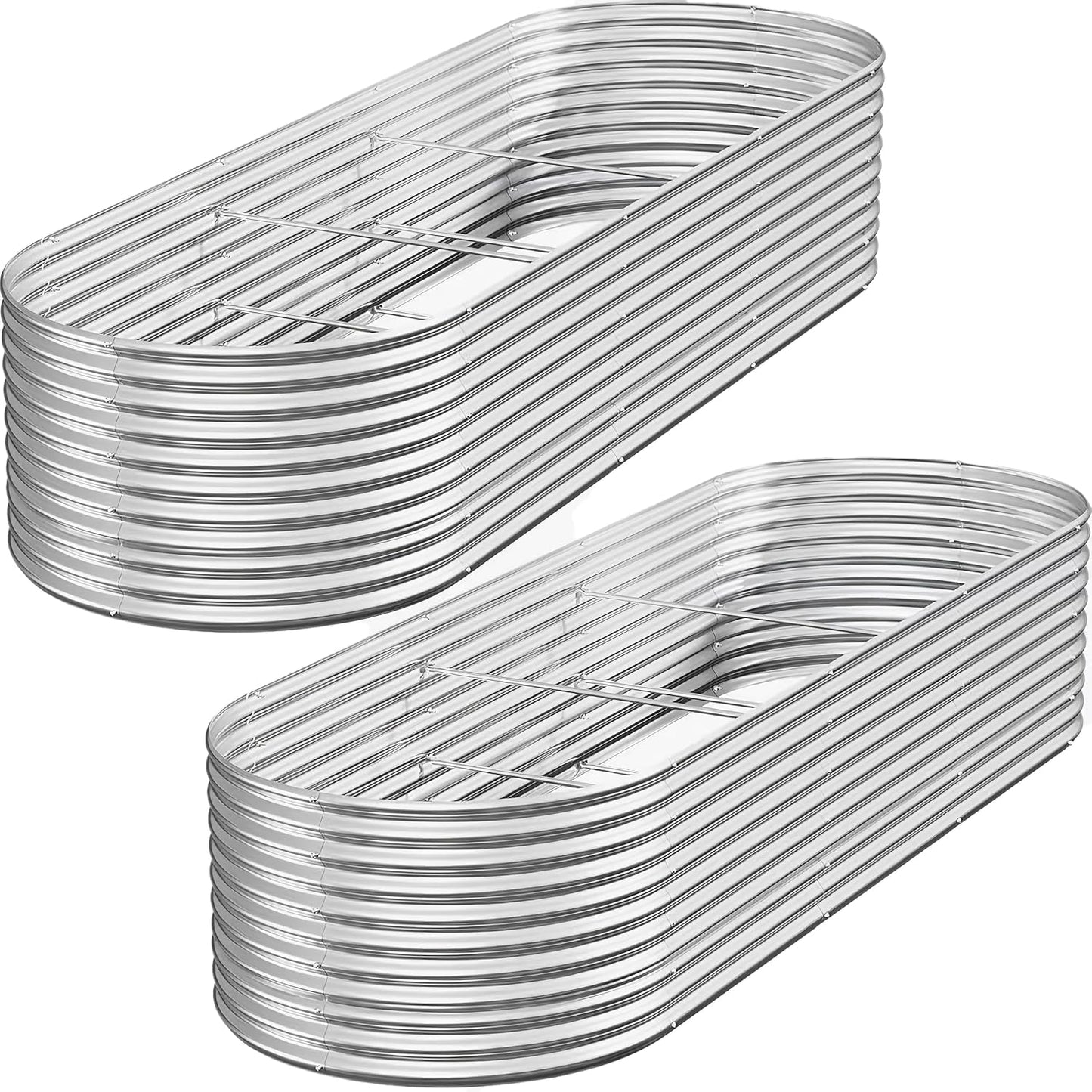 FRIZIONE 2pcs 9 in 1 Tall 8x2ft Galvanized Raised Garden Bed Outdoor,Steel Garden Bed for Vegetables,Above Ground Garden Box for Flower,Metal Raised Beds for Gardening
