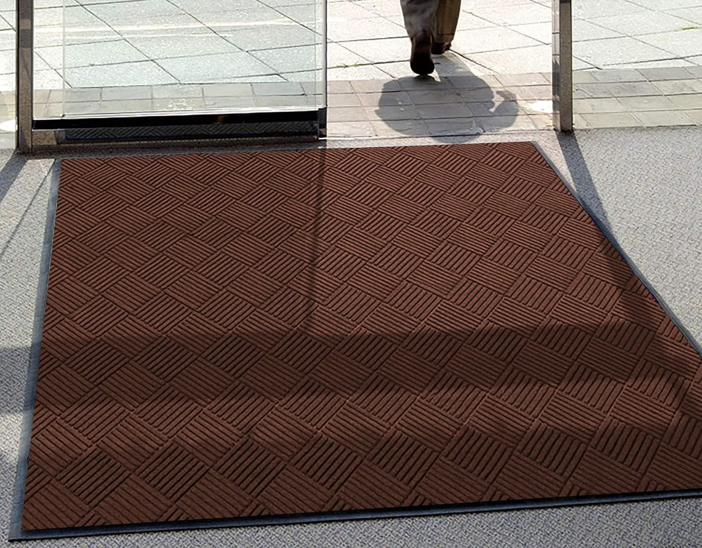 WaterHog Diamond | Commercial-Grade Entrance Mat with Rubber Border – Indoor/Outdoor, Quick Drying, Stain Resistant Door Mat (Dark Brown, 4' x 10')