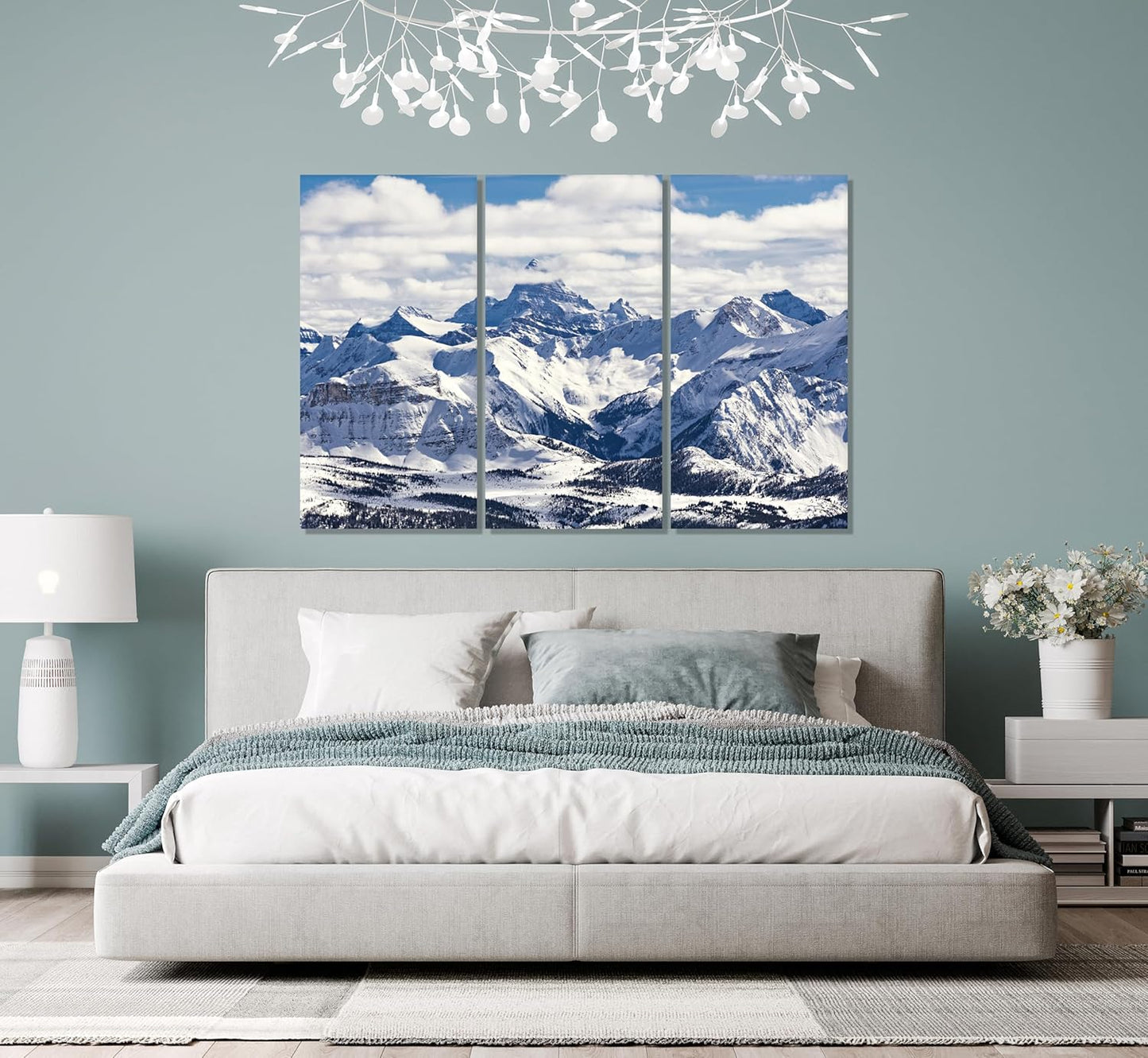 Nature Wall Art Prints - Ocean Forest Mountain Lake Canvas Landscapes - Small to Extra Large Living Room Bedroom Kitchen Bathroom Décor (Snowy Mountains Landscape, 47L" x 71W" - 3 panels)