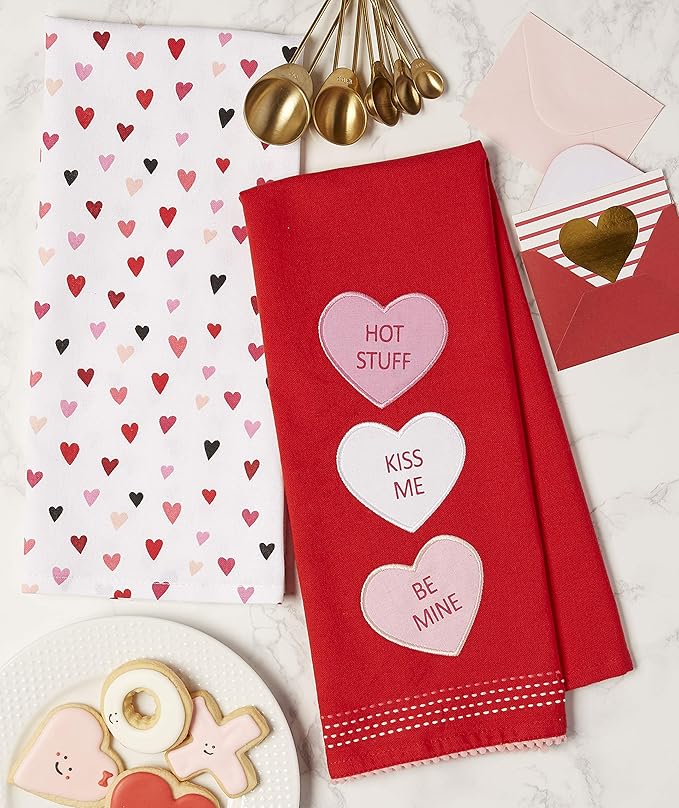 DII Valentine's Day Collection Kitchen, Dishtowel Set, 18X28, Sweet Talk, 2 Piece