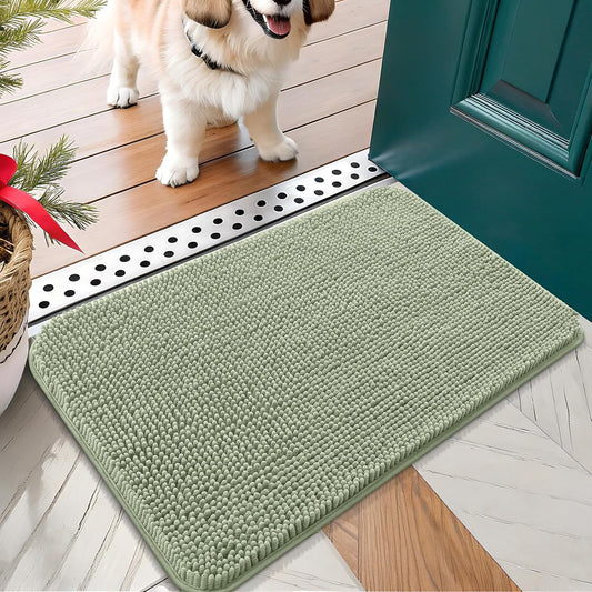 OLANLY Dog Door Mat for Muddy Paws 24x16, Absorbs Moisture and Dirt, Absorbent Non-Slip Washable Doormat, Quick Dry Chenille Mud Mat for Dogs, Entry Indoor Entryway Carpet for Inside Floor, Sage Green
