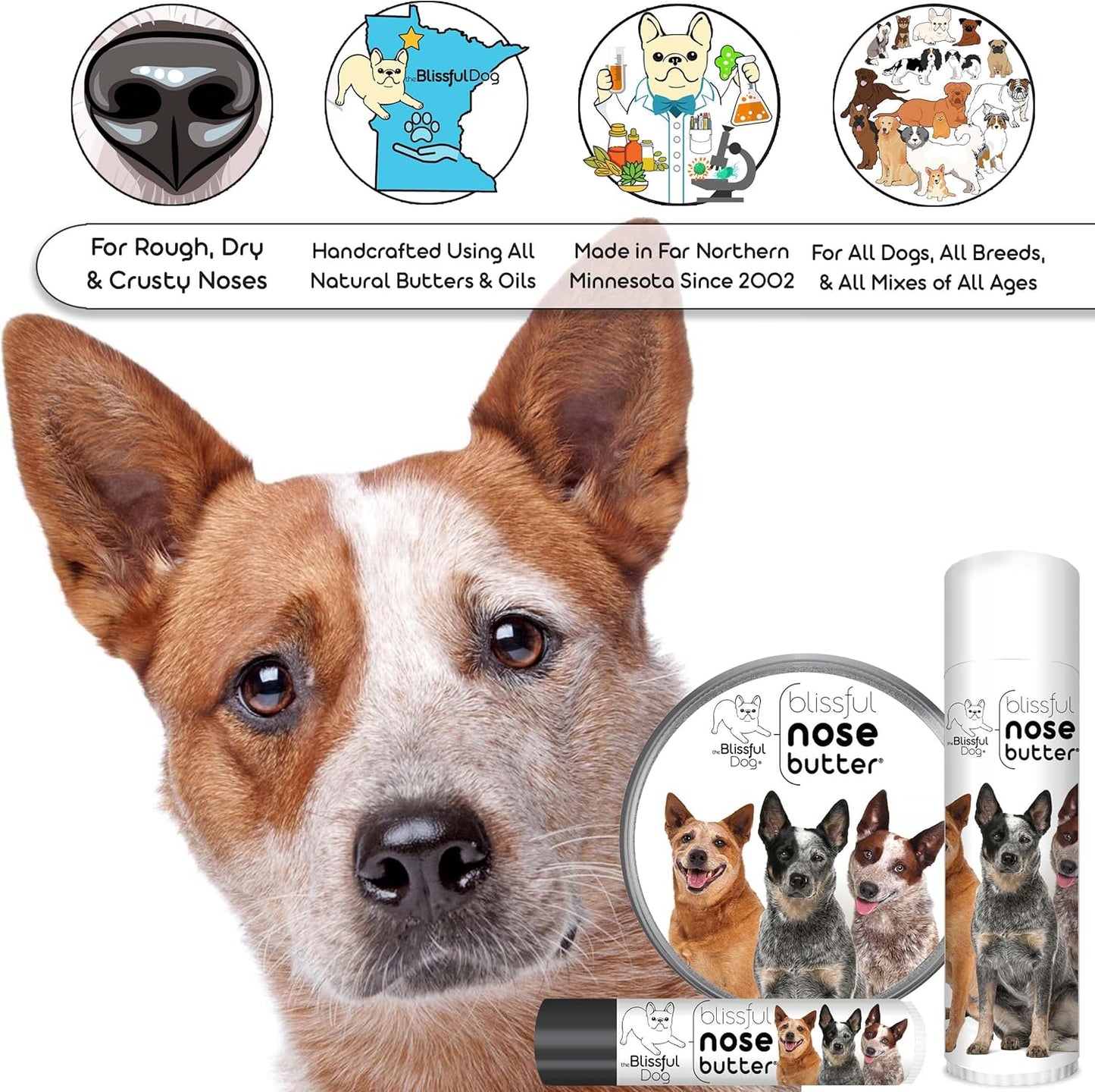 The Blissful Dog Australian Cattle Dog Unscented Nose Butter - Dog Nose Butter, 8 Ounce