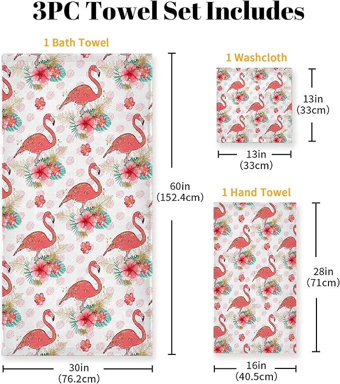 Gaming 3 Piece Towel Bathroom Sets, 1 Bath Towel, 1 Washcloth, 1 Hand Towel, Cotton Fast Dry Soft Absorbent Towel Set for Home Kitchen Family (Flamingo)