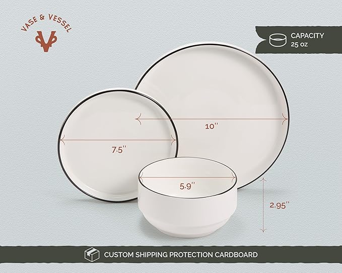 Ceramic Dinnerware Set, 12-Piece Service for 4, Round, Microwave and Dishwasher Safe, Cambridge Classics (French)