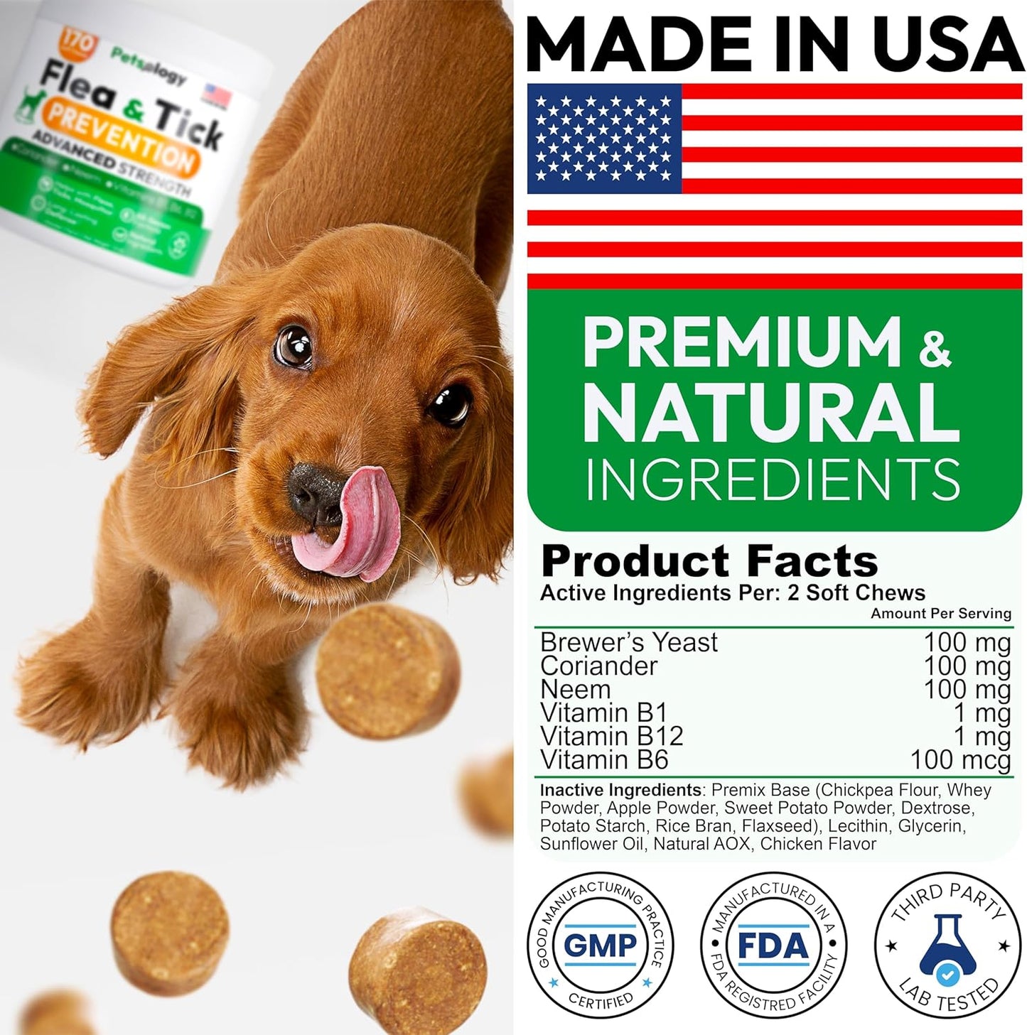 Flea and Tick Prevention for Dogs Pills - Natural Dog Flea & Tick Control - 170 Soft Chewables - Oral Defense Treatment for Dogs Supplement - Vet Formulated Chews - All Breeds & Ages - Made in USA
