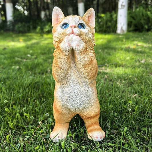 Garden Cat Statue Decorative Outdoor,Fairy Art Yard Décor Figurine for Patio Lawn, Pets Statue Ornaments Patio Lawn Flower Bed (Orange)