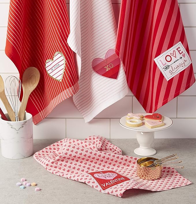DII Valentine's Day Collection Kitchen, Dishtowel Set, 18X28, Love, 4 Piece
