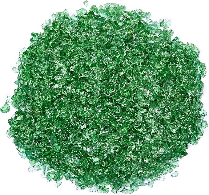 TWINKLING High Luster Fire Glass Gravel Stone Glitter,Broken Glass,Fire Gems Chips,Crushed Glass for Fire Pit Crafts Resin Art Aquarium Garden Decoration,3-6mm,1-Pound Jar (Light Green)