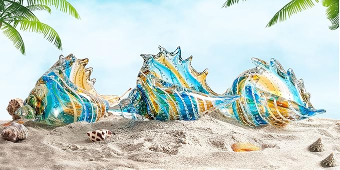 EUSTUMA Hand Blown Glass Conch Figurines Ornament,Sea Animal Ornament for Home Decor,Sea Animals Collection for Birthday Gift,Glass Seashell