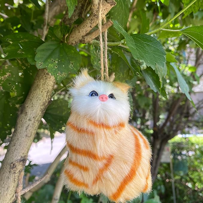 Pack of 5 Realistic Plush Baby Cats Figurines - Mini Christmas Tree Hanging Ornaments. Faux Fur Kittens. Backpack Fluffy Kitty Pendant Keychain Toys