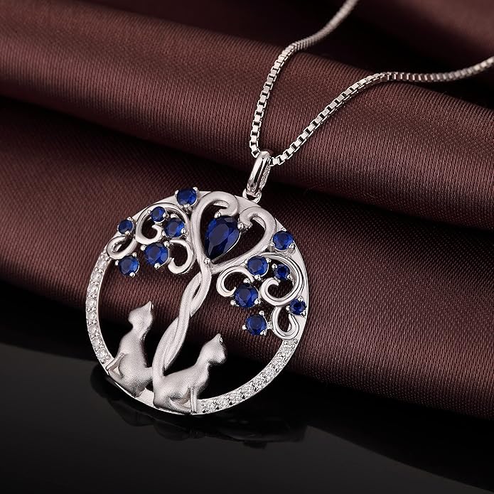 jiamiaoi 18K White Gold Plated Cat Necklace 925 Sterling Silver Diamond Cat Necklace Silver Cat On Moon Necklace for Women Gift for Birthday/Christmas, Come with Gift Box