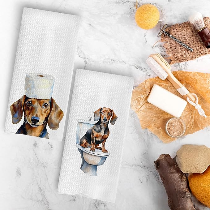 Funny Dachshund Bathroom Hand Towels, Dachshund Lover Gifts, Weiner Dog Gifts for Women Decorative Hand Towels for Bathroom, Funny Sausage Dog Kitchen Towels, 16x24 Inch Set of 4