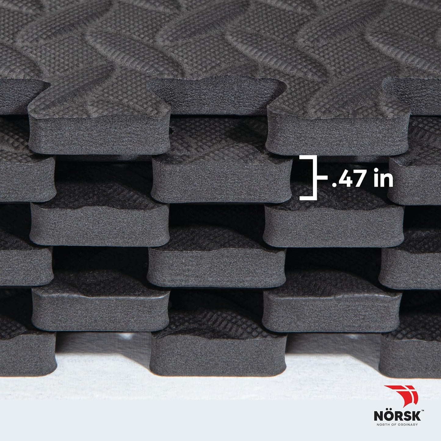 Norsk Foam Floor Gym Mats with Interlocking Tiles, .47" Thick, 24"x24", 36-Pack, 144 Square Feet, Diamond Plate Design, Grey