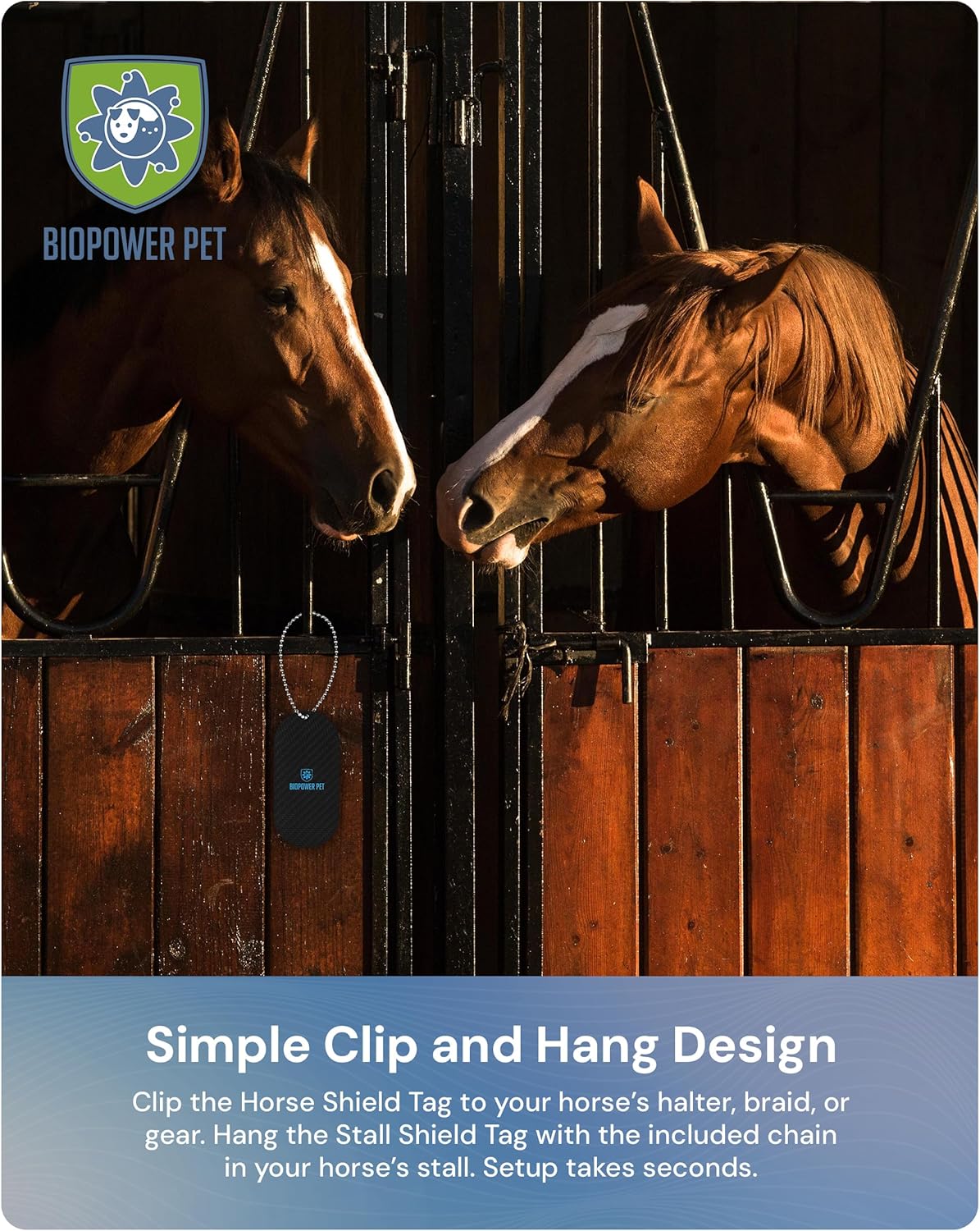 BioPower Natural Fly & Tick Repellent for Horses - Horse Shield and Stall Tags with 1-Year Bioresonance Protection – Chemical-Free, Waterproof Carbon Tag Clips to Halter – Holistic & Safe Pest Defense