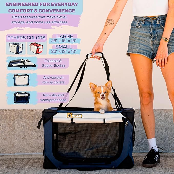 Extra Large Dog Cat Puppy Carrier 20"x13"x13" Foldable Soft Sided Travel Crate Portable Pet Kennel With Cushion Reduces Anxiety Saves Space Easy Vet Visits Secure Triple Entry Mesh Lightweight Durable