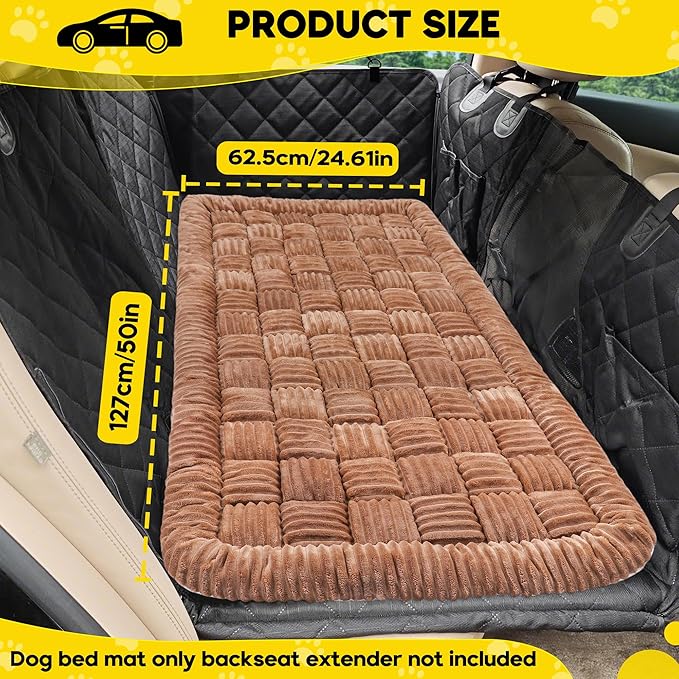 Dog Car Bed Mat, Non-Slip Backseat Extender Pet Blanket, Plaid Dog Bed for SUVs, Sedans & Trucks, Chew-Resistant Travel Pad for Dogs, Easy Clean & Scratch-Proof & Comfort (50"x24.6") Brown
