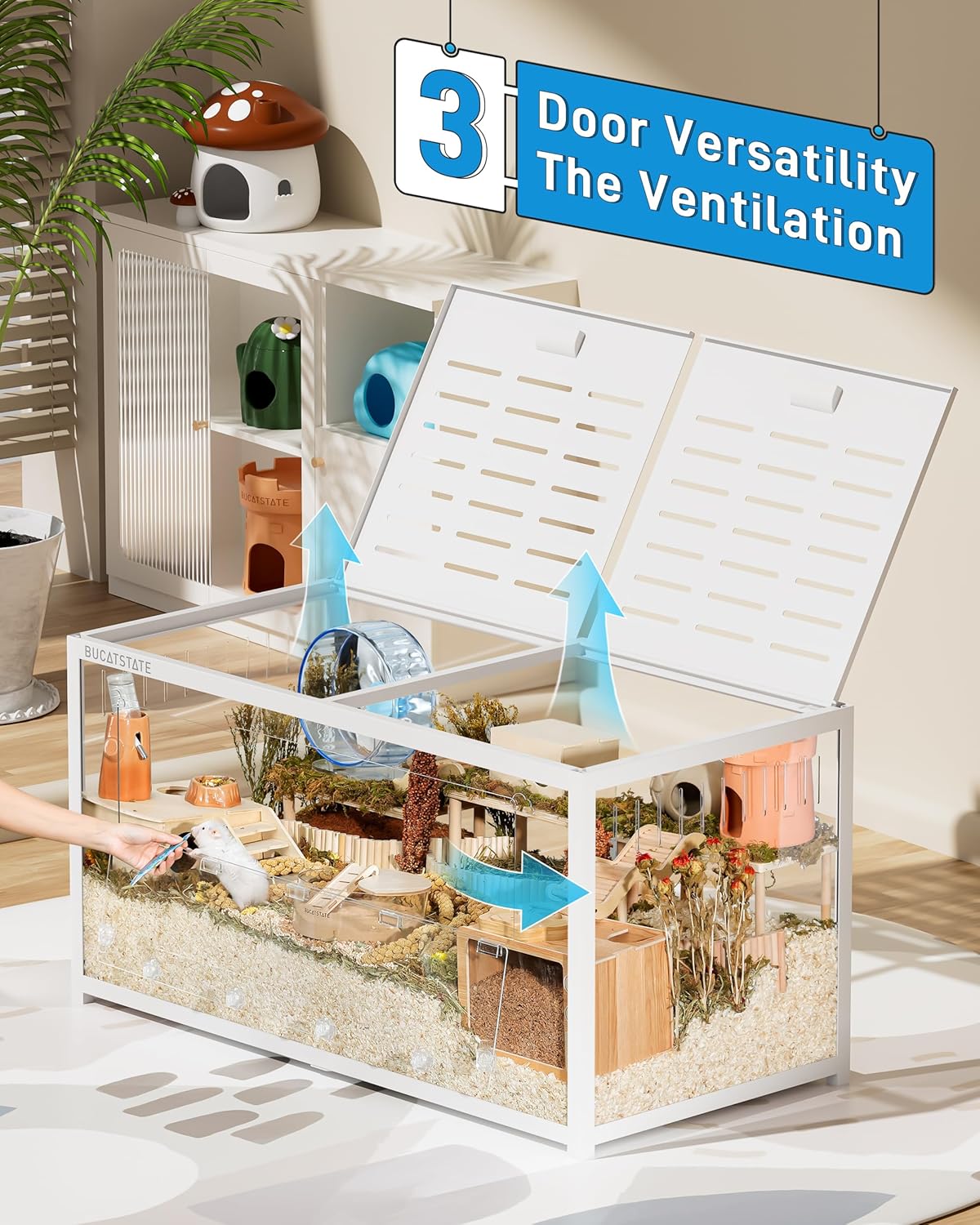 BUCATSTATE Hamster Cage 3.0: Metal Large Rat Cage Stackable with Top Access Easy Assemble 47L x 23.6W x 25.5H Inches Dwarf Syrian Hamster Tank for Gerbil Mouse (7.8 ft², White)