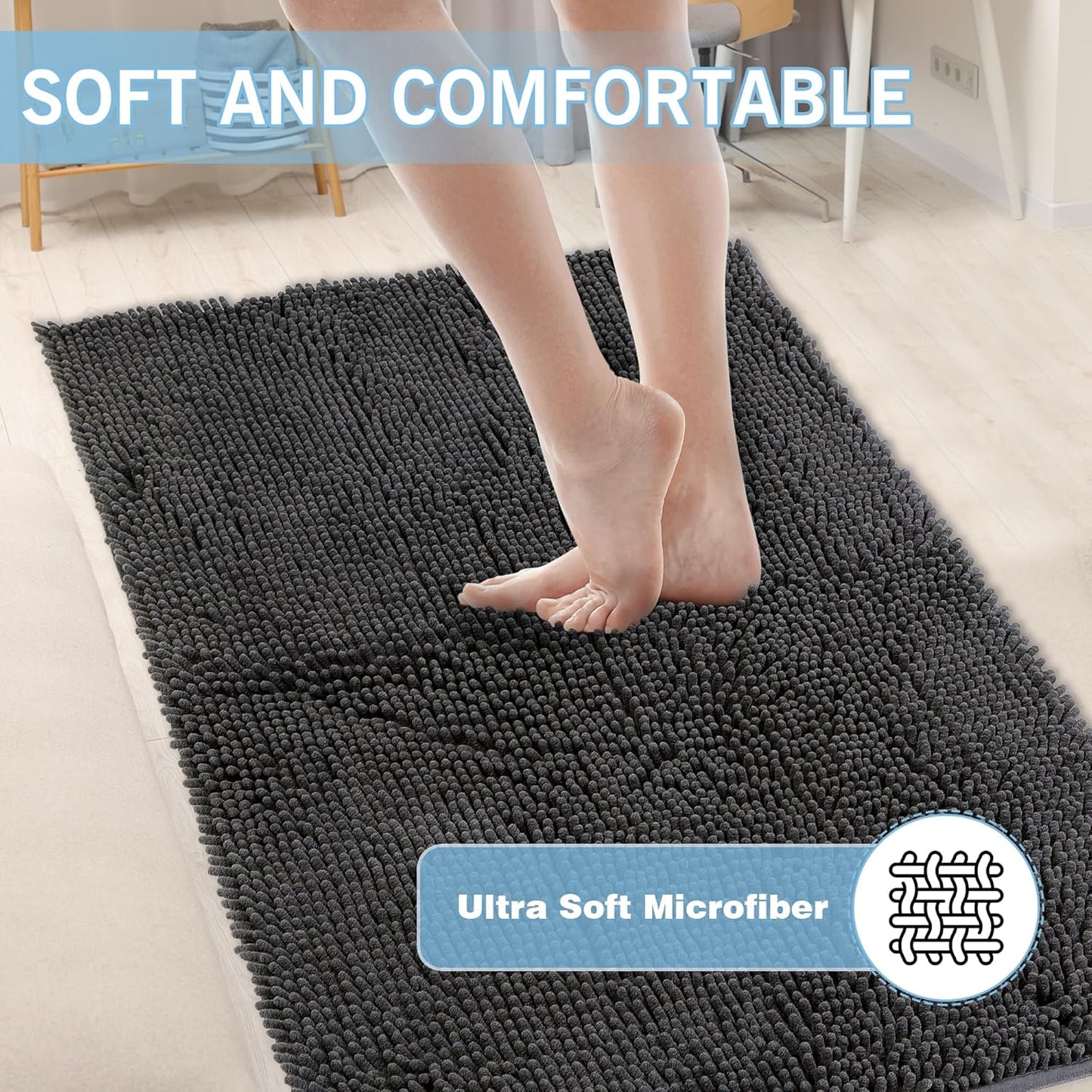 Amyracel Dirt Trapping Door Mat, 36" x 72" Large Absorbent Dog Door Mat for Muddy Paws, Quick Dry Non Slip Chenille Mud Mat for Dogs, Machine Washable Entry Indoor Entryway Rug for Inside Floor