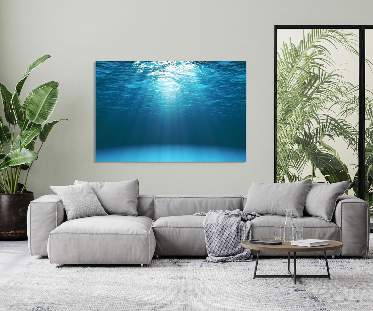 Nature Wall Art Prints - Ocean Forest Mountain Lake Canvas Landscapes - Small to Extra Large Living Room Bedroom Kitchen Bathroom Décor (Sun Rays Under Water, 31L" x 47W")