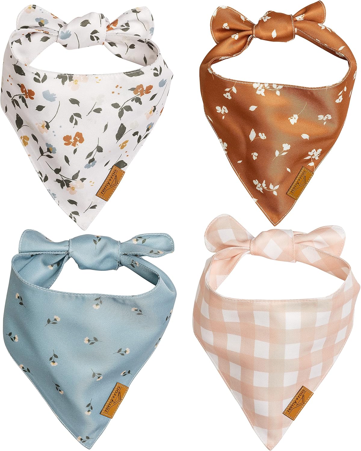 Remy+Roo Large Spring Dog Bandanas - 4 Pack Emily Set | Premium Durable Adjustable Polyester Fabric Dog Scarfs | Patented Shape Girl Dog Bandana, Trendy Patterns, Floral Dog Bandana