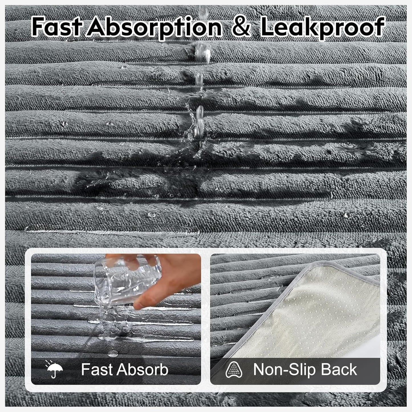 Flannel Washable Pee Pad for Dogs - 2 Pack Reusable Dog Pee Pads Extra Large, Fast Absorb Pet Playpen Mat with Non-Slip Back, Waterproof Puppy Training Pad. (Dark Grey, 36" X 48")