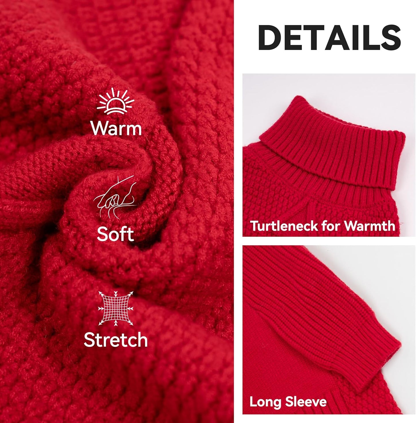 cyeollo Small Dog Sweater, Warm Turtleneck Sweaters for Small Girl, Knit Doggy Sweatshirt with Sleeves Fall Winter Pullover Cold Weather Dog Clothes for Indoor & Outdoor Wear, Red S