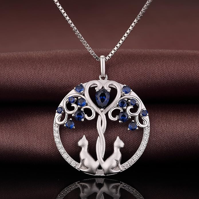 jiamiaoi 18K White Gold Plated Cat Necklace 925 Sterling Silver Diamond Cat Necklace Silver Cat On Moon Necklace for Women Gift for Birthday/Christmas, Come with Gift Box