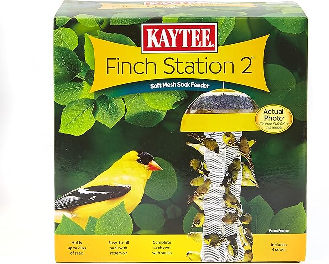 Kaytee Wild Bird Finch Station 2 Soft Mesh Sock Feeder, Includes, Yellow, 4 Socks