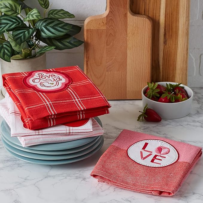 DII Valentine's Day Collection Kitchen, Dishtowel Set, 18x28, Love Assorted, 4 Piece