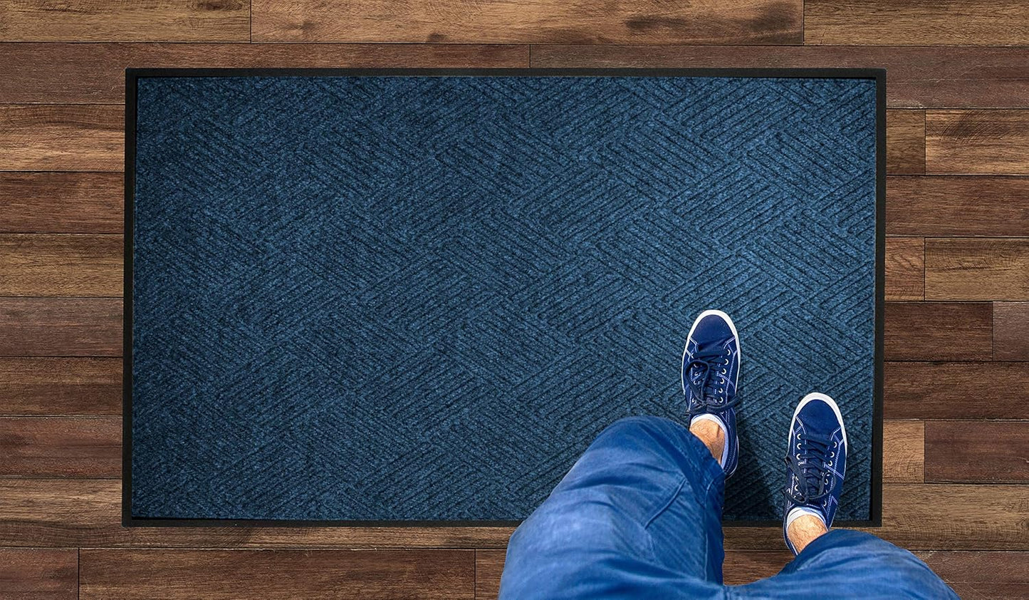 M+A Matting WaterHog Diamond | Commercial-Grade Entrance Mat with Rubber Border – Indoor/Outdoor, Quick Drying, Stain Resistant Door Mat (Navy, 3' x 4')