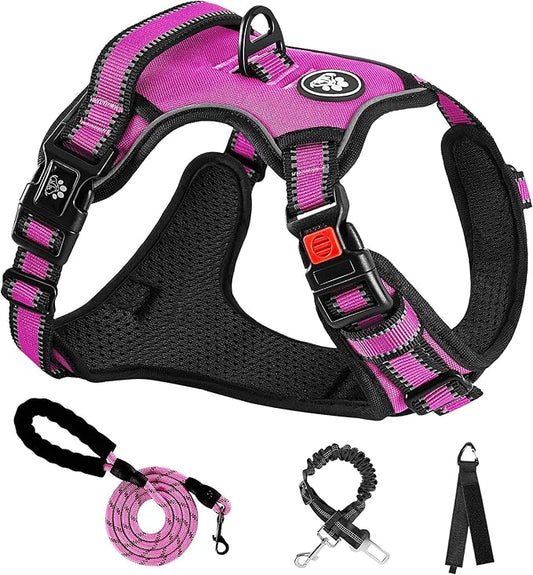 NESTROAD No Pull Dog Harness,Adjustable Oxford Dog Vest Harness with Leash,Reflective No-Choke Pet Harness with Easy Control Soft Handle for Large Dogs(X-Large,Fuchsia Pink)