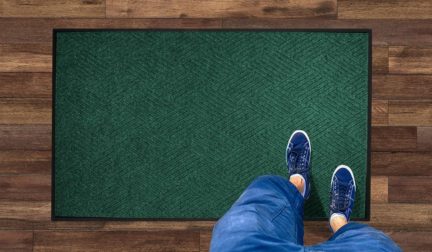 WaterHog Diamond | Commercial-Grade Entrance Mat with Rubber Border – Indoor/Outdoor, Quick Drying, Stain Resistant Door Mat (Evergreen, 12.2' Length x 6' Width)