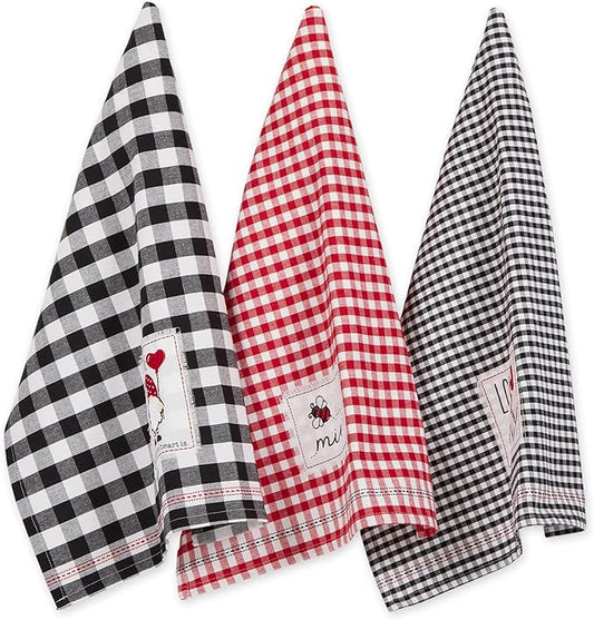 DII Valentine's Day Collection Kitchen, Dishtowel Set, 18x28, Love Grows Here Gingham, 3 Piece