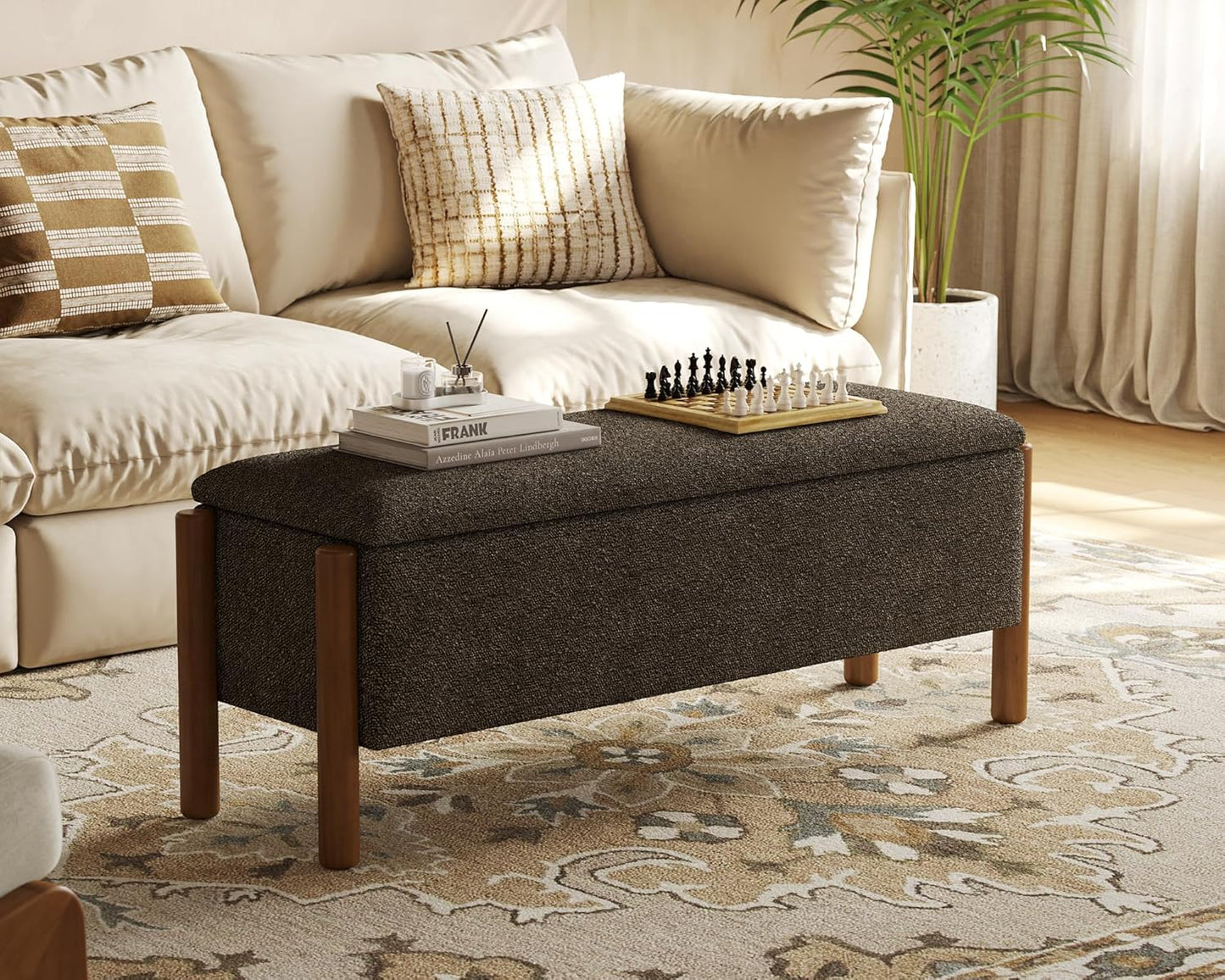 Storage Ottoman Bench, End of Bed Bench for Bedroom, 47" Boucle Upholstered Entryway Shoe Seat Benchs, Holds up to 660 lb Storage Ottoman, Padded Blanket Chest Stool Foot Rest for Living Room Grey