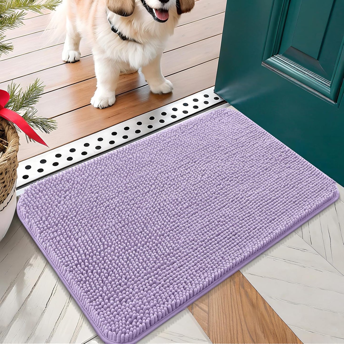 OLANLY Dog Door Mat for Muddy Paws 24x16, Absorbs Moisture and Dirt, Absorbent Non-Slip Washable Doormat, Quick Dry Chenille Mud Mat for Dogs, Entry Indoor Entryway Carpet for Inside Floor, Lavender