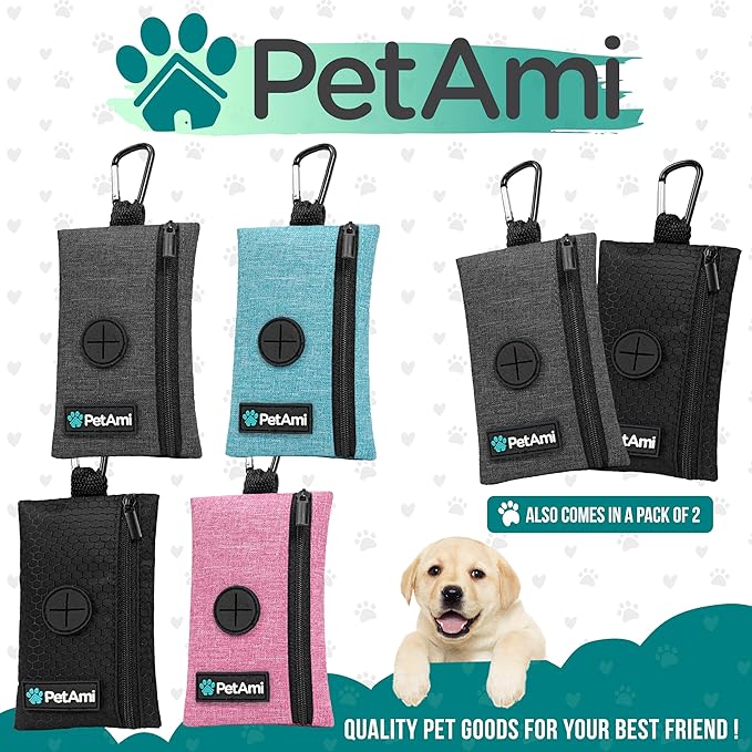 PetAmi Dog Poop Bag Holder for Leash, Dog Waste Bag Dispenser with Clip, Treat Pouch, Walking & Camping Accessory with Trash Bag Roll, Gray 1 Pack