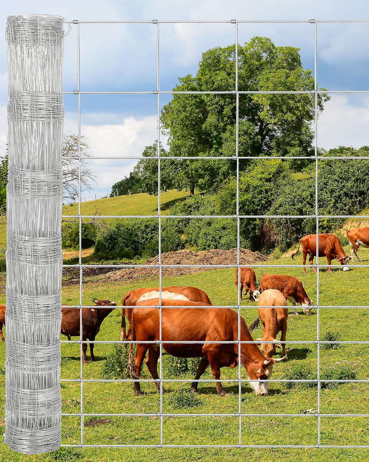 Cattle Farm Fence, 5ft x 164ft Galvanized Wire Fencing for Goat Deer Hog Yard Livestock Animals Protection