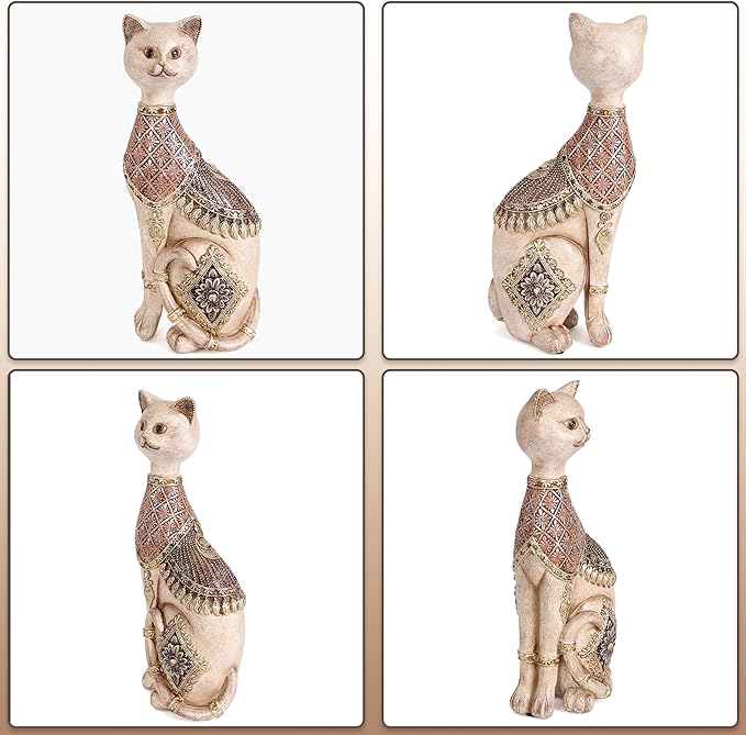 Leekung Cat Statue for Home Decor,Cat Figurine and Sculptures for Shelf Table Desk Bathroom Living Room Bedroom Decor,Vintage Home Décor Accents,Cats Art Themed Decorations,Cats Lover Gifts for Women