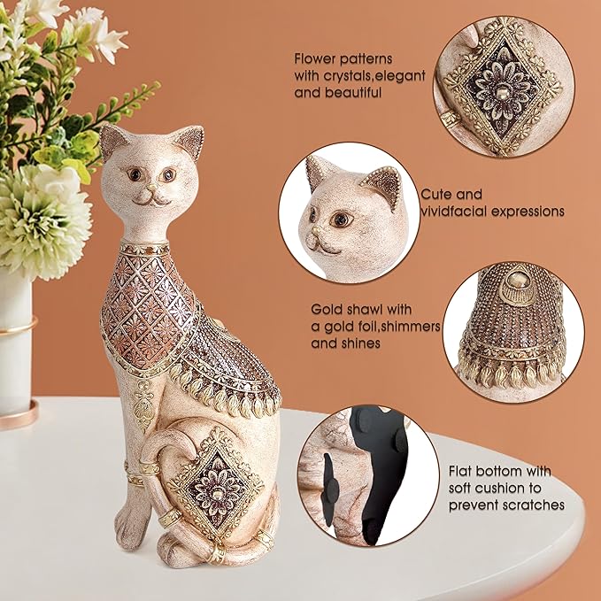Leekung Cat Statue for Home Decor,Cat Figurine and Sculptures for Shelf Table Desk Bathroom Living Room Bedroom Decor,Vintage Home Décor Accents,Cats Art Themed Decorations,Cats Lover Gifts for Women