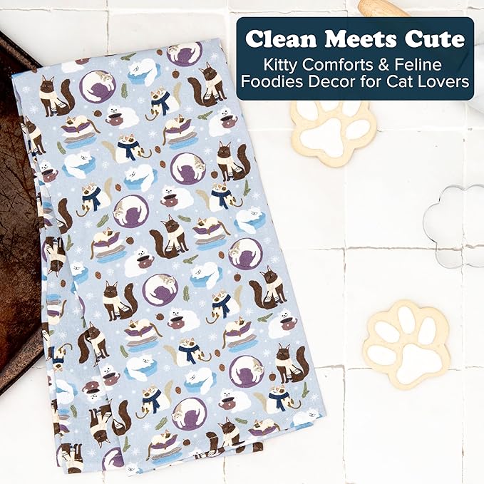 Cattington Kitchen Towels & Cat Decor - Gifts for Cat Lovers & Women - Tea Towel Set 2-Pack (Kitty Comforts Cozy Cooks)