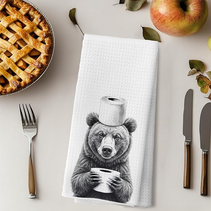Funny Bear Hand Towels for Bathroom Decor, Bear Lover Gifts, Kids Bathroom Hand Towels, Funny Kitchen Towels, 16x24 Inches