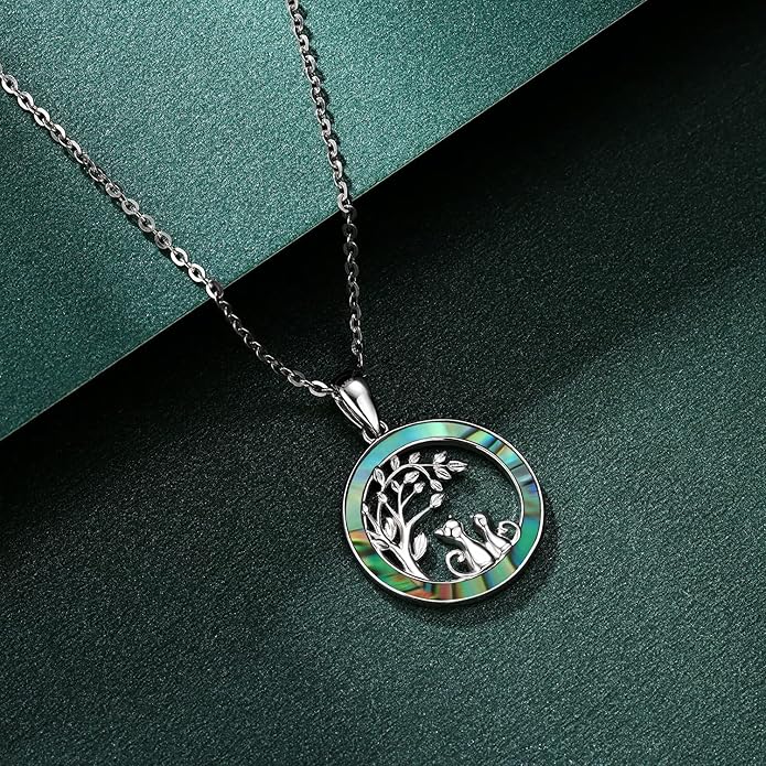 Odinstone Cat Necklace, S925 Sterling Silver Cat on Moon Pendant with Cubic Zirconia, Cat Jewelry Mothers Day Gifts for Mum with Gift Package - I Love You Forever